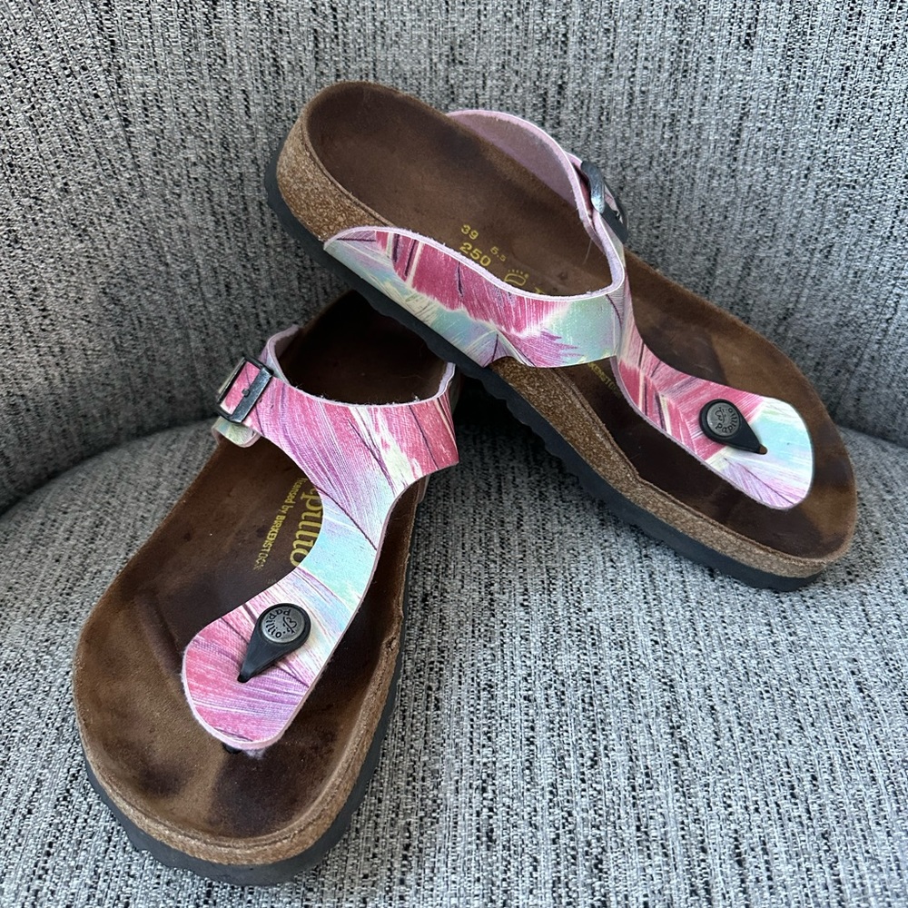 Birkenstock‎ Papillio Gizeh Feathers Leather Sandals Size L8 M6
